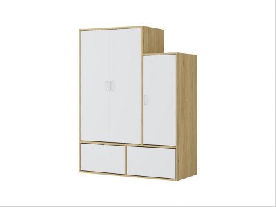 Vestiaire avec 3 portes, 1 penderie et 2 compartiments chaussures - Blanc et naturel - NYVELA