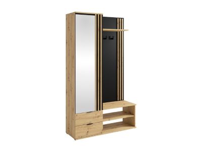 Vestiaire avec miroir et rangements - Naturel et Noir - JANAKIA