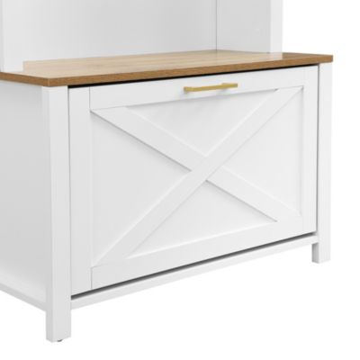 Vestiaire d'entrée avec Patères et Étagères - Meuble d'entrée Tout-en-Un en MDF, Blanc+Naturel, 75x35x195 cm