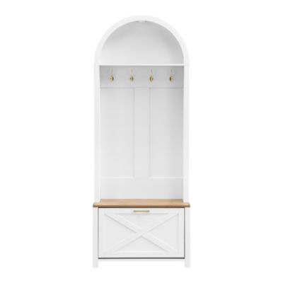 Vestiaire d'entrée avec Patères et Étagères - Meuble d'entrée Tout-en-Un en MDF, Blanc+Naturel, 75x35x195 cm