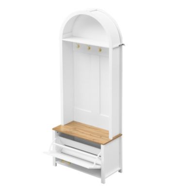 Vestiaire d'entrée avec Patères et Étagères - Meuble d'entrée Tout-en-Un en MDF, Blanc+Naturel, 75x35x195 cm