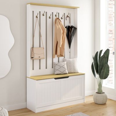 Vestiaire d'entrée LEON meuble chaussures porte-manteau 6 crochets avec banc pour l'entrée, le salon, la chambre