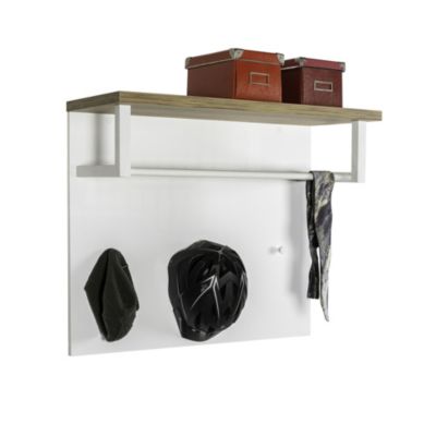 Vestiaire effet bois et métal blanc avec étagère et penderie