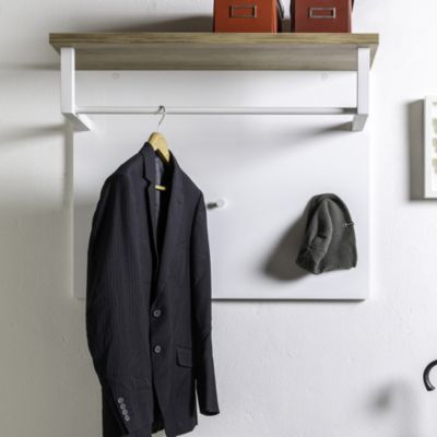 Vestiaire effet bois et métal blanc avec étagère et penderie