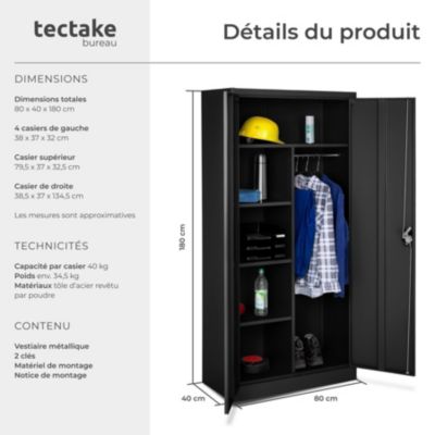 Vestiaire métallique comprenant 6 casiers et 1 penderie intégrée en Acier lâqué époxy