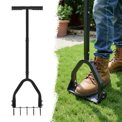 VEVOR Aérateur de Gazon de Pelouse Manuel 23,5 cm avec 15 Pointes en Fer 6 cm
