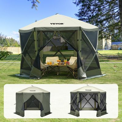 VEVOR Abri escamotable 3x3m, 6 côtés, panneaux anti-vent amovibles, fenêtres maille/moustiquaire, vert.