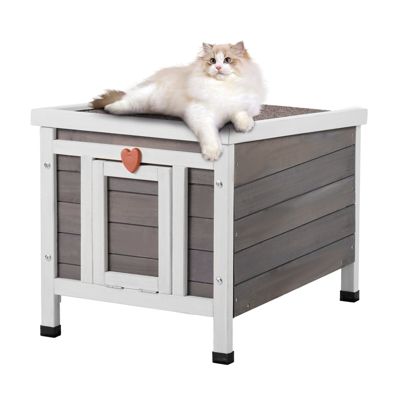 VEVOR Abri extérieur chat, bois spacieux. Rideaux PVC, toit accessible. Dimensions 21x17x17 po.