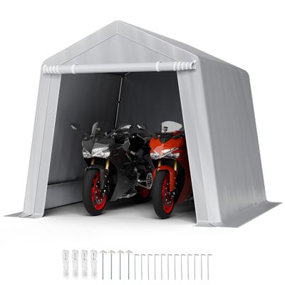 VEVOR Abri jardin 245x245cm, tente rangement portable. Porte zippée, structure robuste. Pour motos, vélos, outils. Gris.