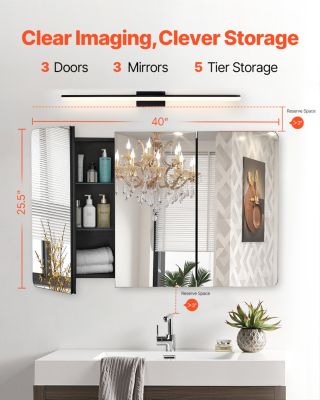 VEVOR Armoire pharmacie 1017x647mm, miroir, 4 étagères.