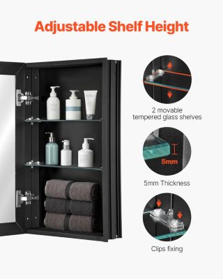 VEVOR Armoire pharmacie 355x610mm, miroir, étagères réglables.