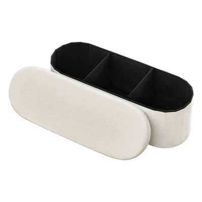 VEVOR Banc de rangement ovale coffre bout de lit pliable en polaire Teddy beige