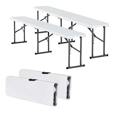VEVOR Banc pliant plastique 1820 mm, PEHD imperméable, poignée transport. Blanc (2).