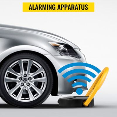 VEVOR Barrière de parking rabattable, télécommande 15m, alarme intégrée, pour espaces privés et commerciaux.