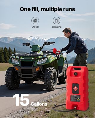 VEVOR Bidon essence/diesel 56.7L sur roues, avec pompe à main, tuyau 3m, pour bateaux et VTT.