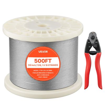 VEVOR Câble en Acier Inoxydable Fil Tressé Inox 316 3,2 mm 152,4 m 1x19 Brins