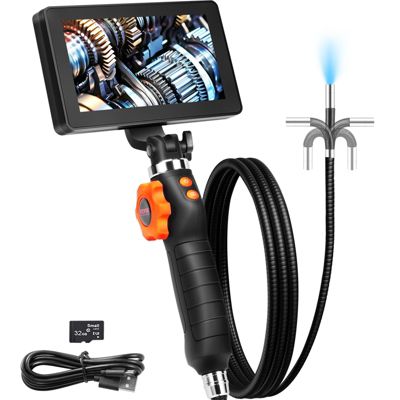 VEVOR Camera endoscopique flexible: double articulation, objectif 6.4mm, ecran 5 IPS HD, 8X zoom, pour auto et plomberie.