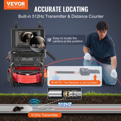 VEVOR Camera inspection 30m: auto-nivellement, emetteur 512Hz, compteur ...