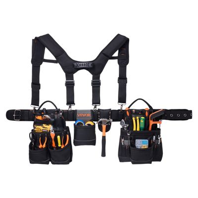 VEVOR Ceinture Porte Outil Bretelles 19 Poches 80-131 cm Sacoche Charpentier