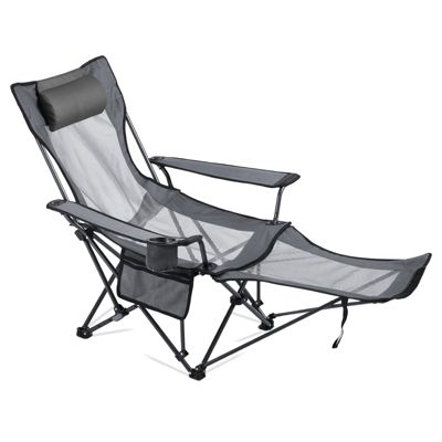 VEVOR Chaise Camping Pliante Chaise Longue Inclinable Portable Tissu Maille Gris