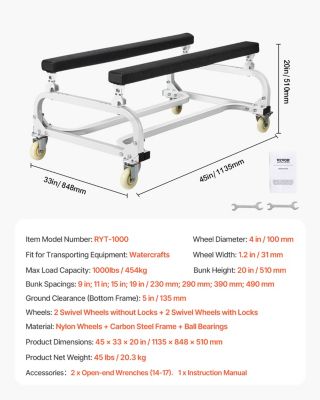 Chariot De Jet Ski VEVOR – Capacité 816 Kg – Support Pour Kayaks Et Bateaux – 4 Roulettes Avec Freins – Tubes En Acier