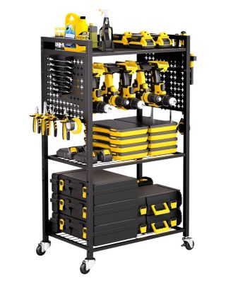 VEVOR Chariot outils 4 niveaux, charge 68kg, support perceuse, noir.