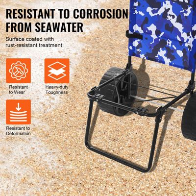 VEVOR Chariot plage grandes roues sable, charge 31 kg, roues PE 254 mm. Pliable, pour pique-nique, camping.