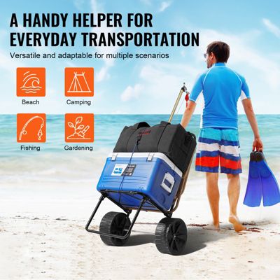 VEVOR Chariot plage grandes roues sable, charge 31 kg, roues PE 254 mm. Pliable, pour pique-nique, camping.