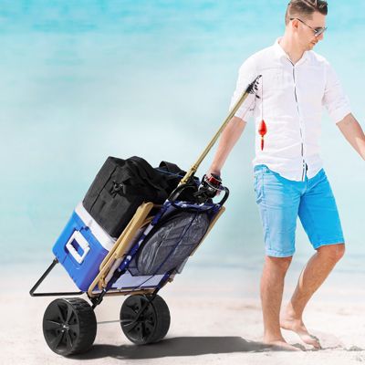 VEVOR Chariot plage grandes roues sable, charge 31 kg, roues PE 254 mm. Pliable, pour pique-nique, camping.