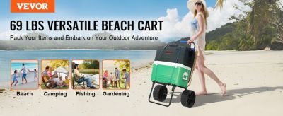 VEVOR Chariot plage grandes roues sable, charge 31 kg, roues PE 254 mm. Pliable, pour pique-nique, camping.