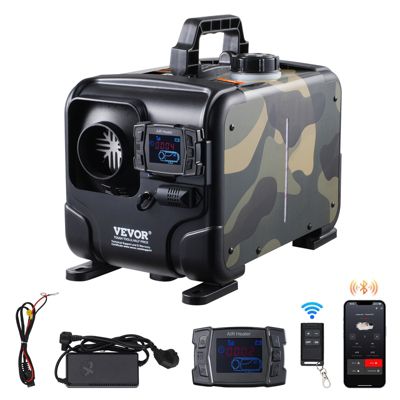 VEVOR Chauffage diesel 8kW 12 24V, contrôle Bluetooth, télécommande, écran, alarme CO, portable horizontal, chauffage rapide.