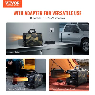VEVOR Chauffage diesel 8kW 12 24V, contrôle Bluetooth, télécommande, écran, alarme CO, portable horizontal, chauffage rapide.
