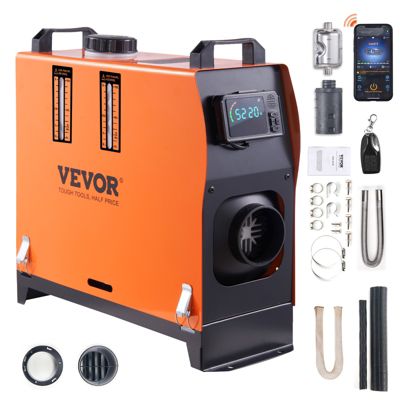 VEVOR Chauffage diesel tout-en-un portable 8kW 12V, 0.16-0.62 L h, réglable 8-36Celsius controle intelligent LCD Bluetooth.