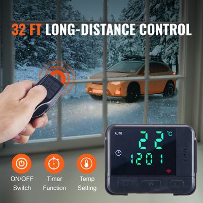 VEVOR Chauffage diesel tout-en-un portable 8kW 12V, 0.16-0.62 L h, réglable 8-36Celsius controle intelligent LCD Bluetooth.