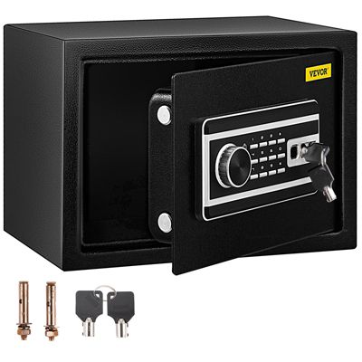 VEVOR Coffre-fort biométrique 22,6L, empreintes combi clés, acier anti-effraction, 4 types, noir.