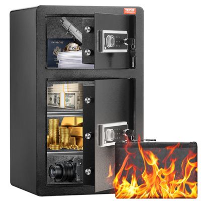 VEVOR Coffre-fort double porte 127L, déverrouillage clé mot de passe, sac ignifuge, LED, noir.
