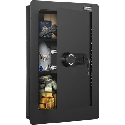 VEVOR Coffre-fort mural encastrable, 65 cm, 3 niveaux. Électronique, LED, alarme.