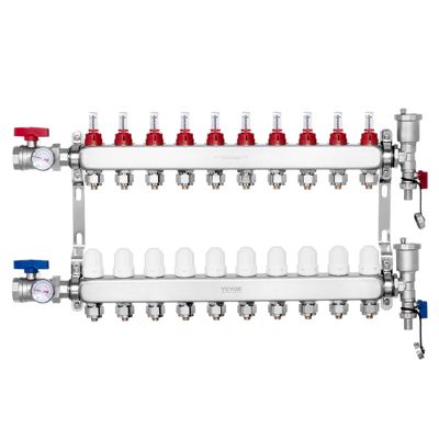 VEVOR Collecteur chauffage radiant 10 branches, inox, tubes PEX 1,27 cm.