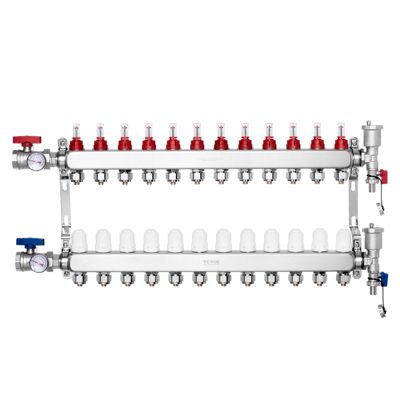 VEVOR Collecteur chauffage radiant 12 branches, inox, tubes PEX 1,27 cm. Chaleur hydronique sol.