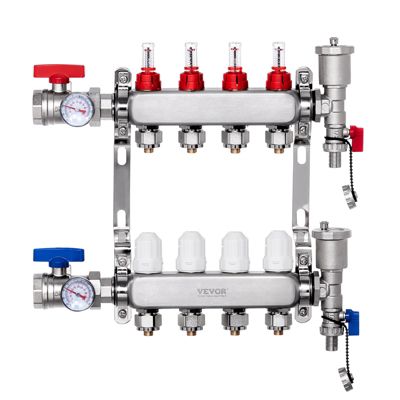 VEVOR Collecteur chauffage radiant 4 branches, inox, tubes PEX 1,27 cm.