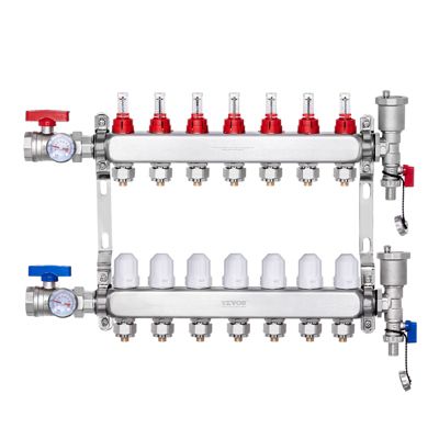 VEVOR Collecteur chauffage radiant 7 branches, inox, tubes PEX 1,27 cm. Chaleur hydronique sol.