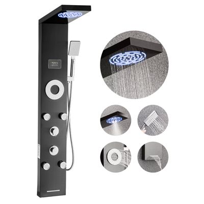 VEVOR Colonne de douche inox brossé 1345mm avec pommeau pluie LED. Robinet 6 fonctions, 5 jets corporels, douchette main.