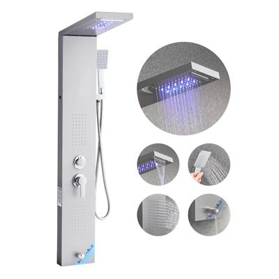VEVOR Colonne douche inox 1345mm avec pommeau pluie, panneau LED, 5 fonctions, douchette et bec de baignoire.