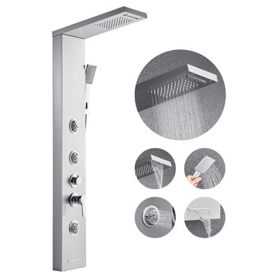 VEVOR Colonne douche inox avec pommeau pluie, panneau mural 5 fonctions, 3 jets corporels, douchette main et bec baignoire.