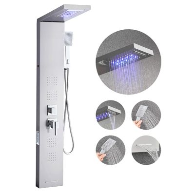 VEVOR Colonne douche LED acier inox 1345mm, 5 fonctions dont 4 jets corps et douchette main.