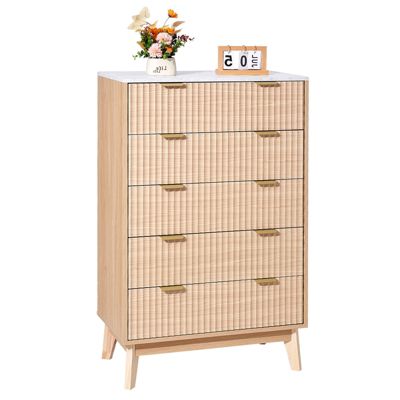 VEVOR Commode 5 tiroirs cannelés, bois, coulissant, anti-basculement, minimaliste, salon.