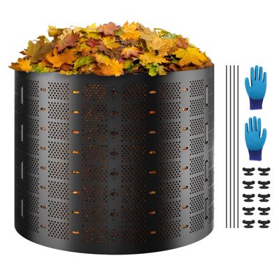 VEVOR Composteur jardin 1000 L PEHD extensible diamètre 106.68 cm, grande capacité pour feuilles/compostage rapide.