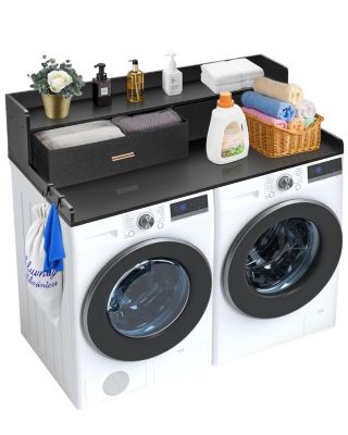 VEVOR Comptoir lave-linge/sèche-linge, 2 tiroirs, étagère 2 niveaux, bois, antidérapant, noir.
