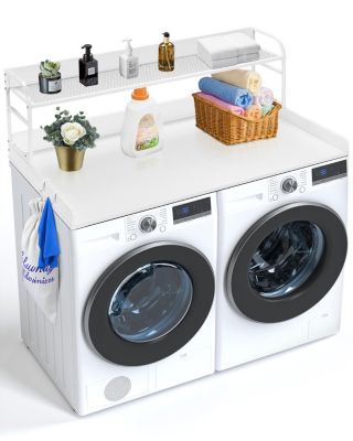 VEVOR Comptoir lave-linge/sèche-linge, étagère 2 niveaux, bois 1370x700mm, antidérapant, blanc.
