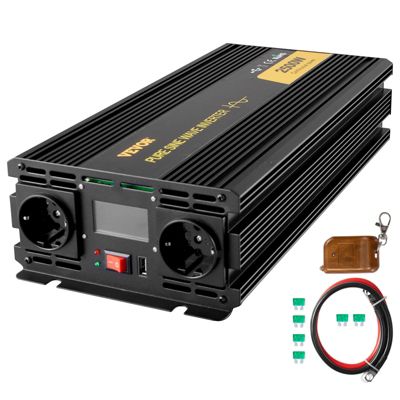 VEVOR Convertisseur pur sinus DC12V/AC230V 2500W, écran LCD, protections sécurité, avec télécommande.